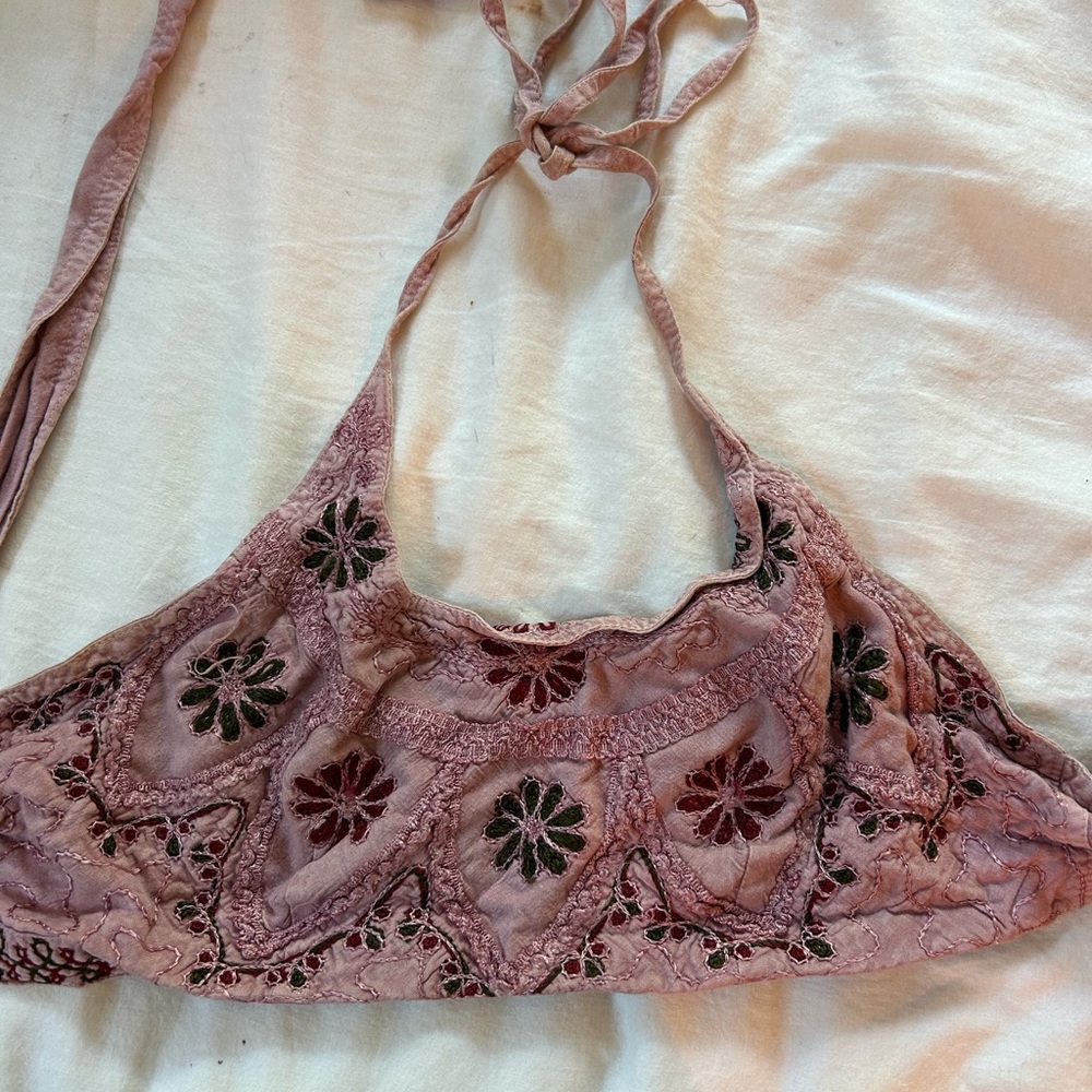 pink boho halter crop top